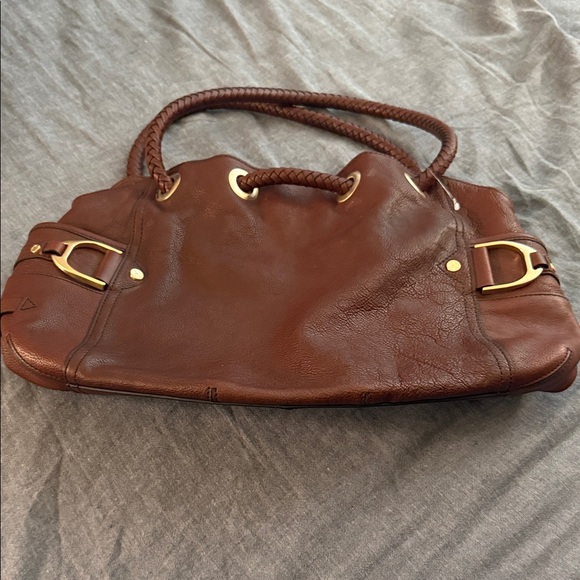 Cole Haan Brown Pebbled Leather Drawstring Braided Handles Bag - Picture 1 of 10